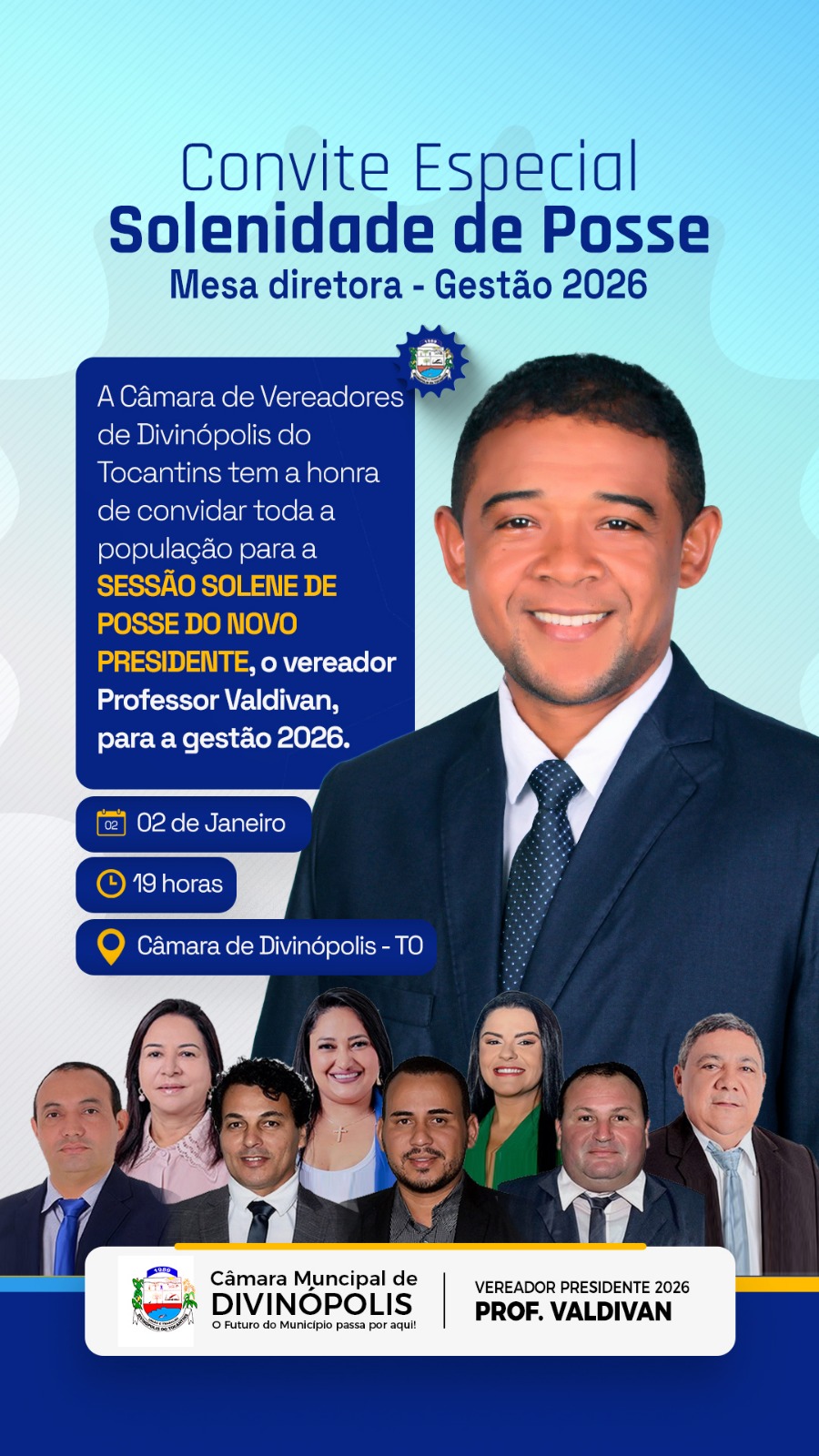 Câmara de Divinópolis do Tocantins Realizará Sessão Solene de Posse da Mesa Diretora 2026